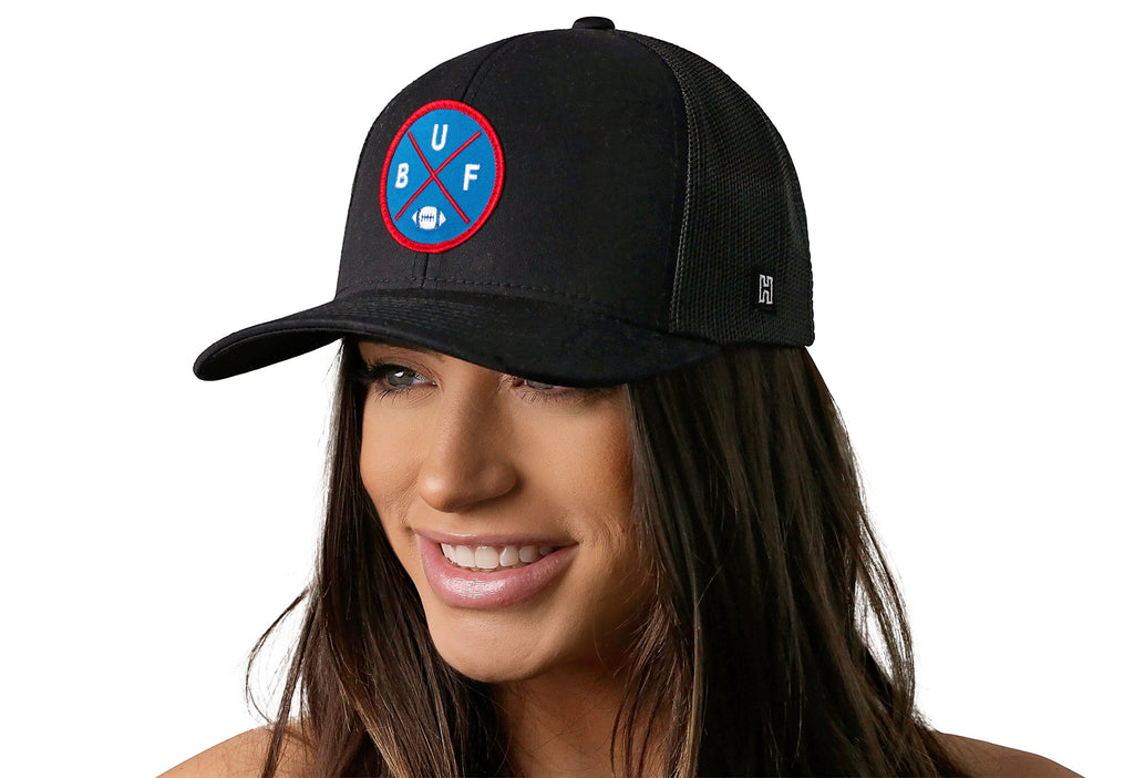 Buffalo Trucker Hat  |  Black BUF X Football Snapback